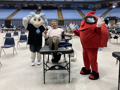 Chancellor Guskiewicz and friends at the blood drive