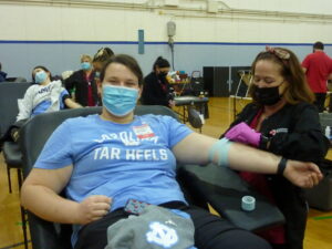Student giving blood